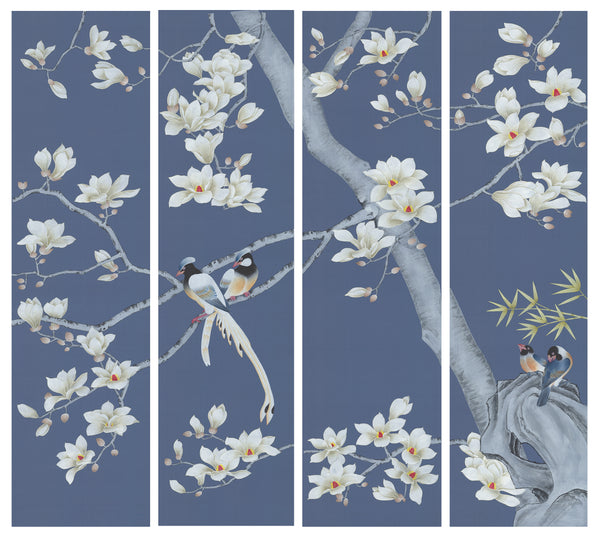 Sample,Magnolia  chinoiserie wallpaper, Handpainted Chinoiserie magnolia  wallpaper sample shipping immediately ,