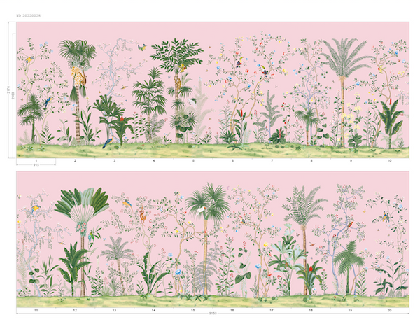 Amazonia, printed the hand-painted chinoiserie wallpaper, custom size available