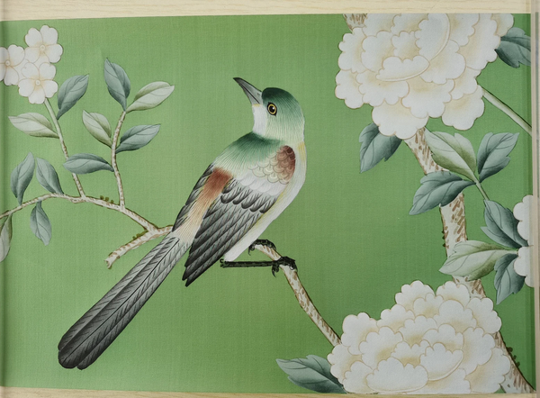 Hand-painted silk wallpaper sample, Emerald Green 03#