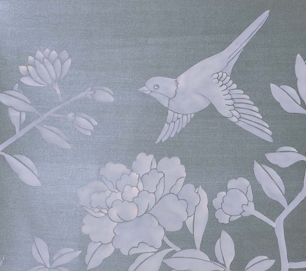 hand-painted chinoiserie wallpaper sample, Metallic Silk MSL-04#
