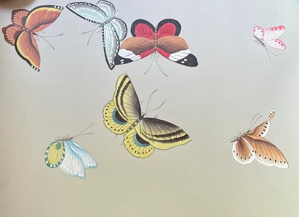 Butterflies on silk wallpaper, sample in stock arrange shipping immediately