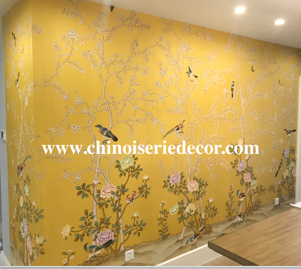 Handmade Printed chinoiserie wallpaper panel custom ground color and panel size available unrepeated patterns