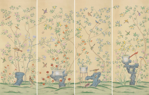 Handpainted silk wallpaper, chinoiserie wallpaper panels