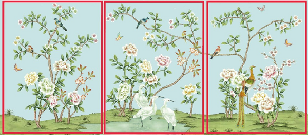 30" *40" Chinoiserie Panels, Set of 3, Wall Art, Wall Decor, Wall Hanging - Colourful Peonies ( no frame)