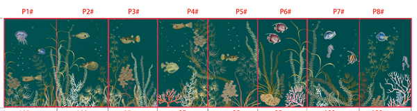 Sea Fish, Chinoiserie Handpainted Wallpaper , custom ground color available