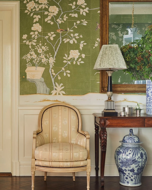 Chinoiserie birds and flowers wallpaper, square india tea wallpaper, custom panel size available
