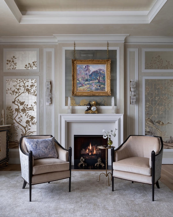 Chinoiserie wallpaper, hand painted gold metallic wallpaper - Chinoiserie hand painted wallpaper on gold