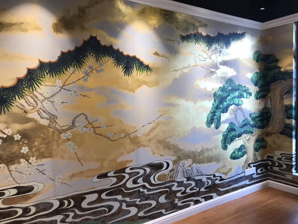 Japanese Garden-01,  hand-gilded wallpaper, custom size available