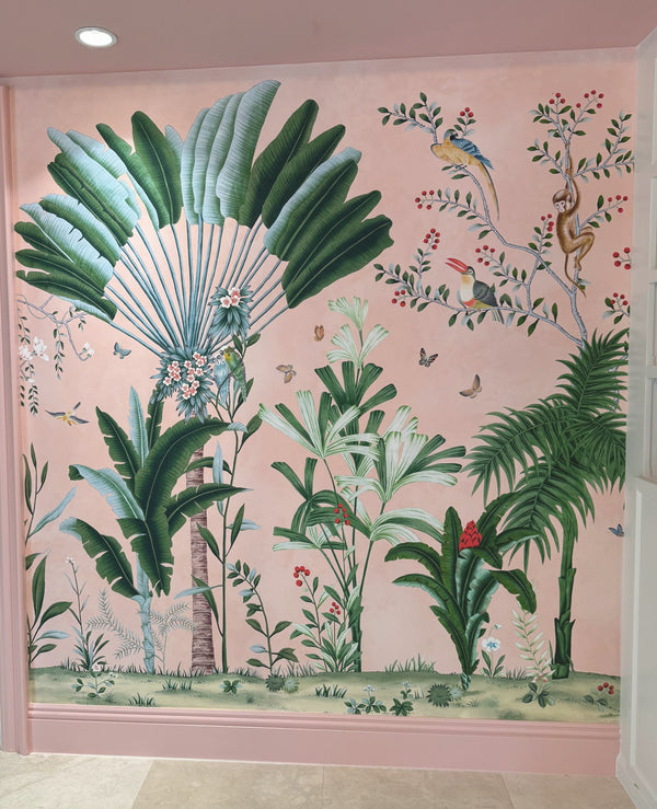 Amazonia, printed the hand-painted chinoiserie wallpaper, custom size available