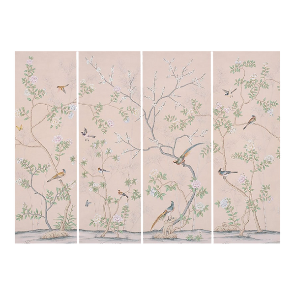 36" *96", Birds Awakening Garden, chinoiserie handmade wallpaper