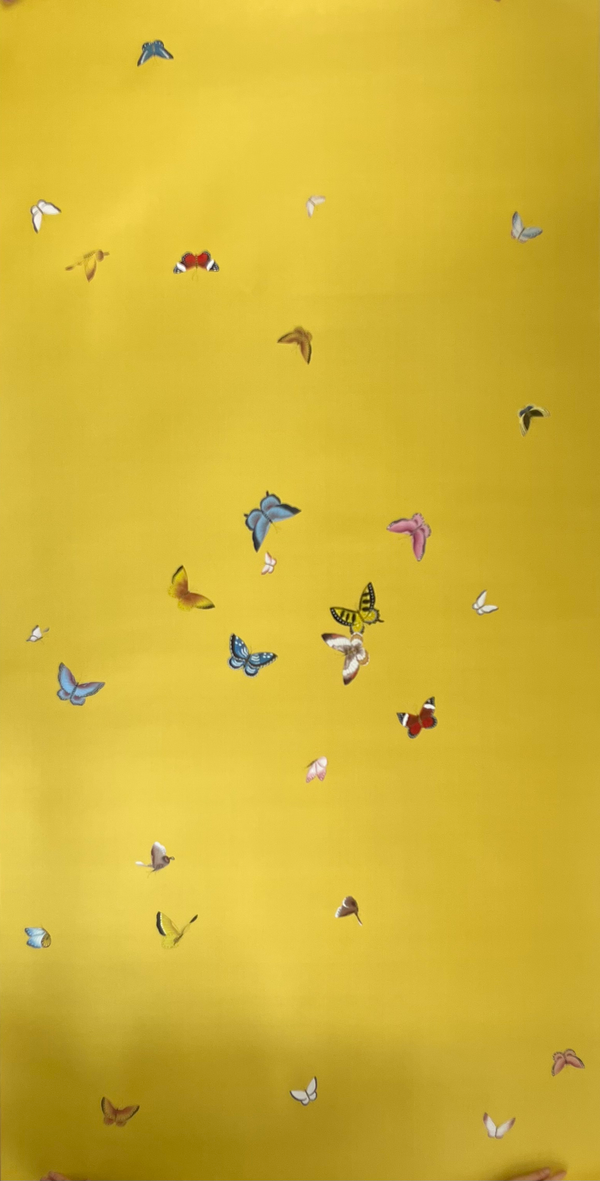 Butterflies Wallpaper Hand Painted Wallpaper on empeor yellow silk paper