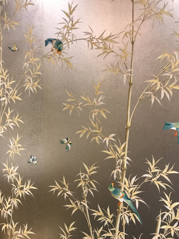 Bamboo forest, hand-painted metallic wallpaper