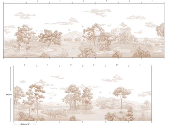 Giraffe Landscape Murals Hand painted Wallpapers on Scenic Paper 36"x96"/panel - Accept Custom Sizes