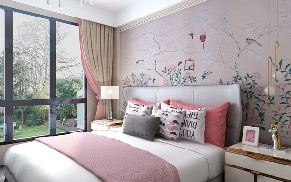 Handpainted Pink wallpaper, custom panel size available