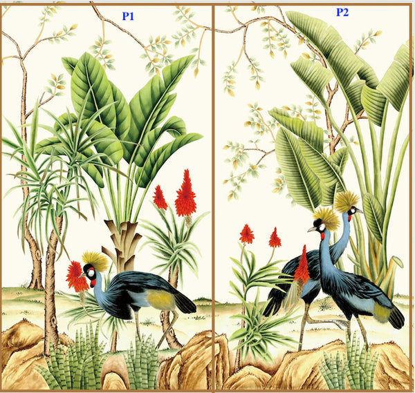 24" *48", chinoiserie panels, shipping immediately palm, Africa animals,  wall artwork
