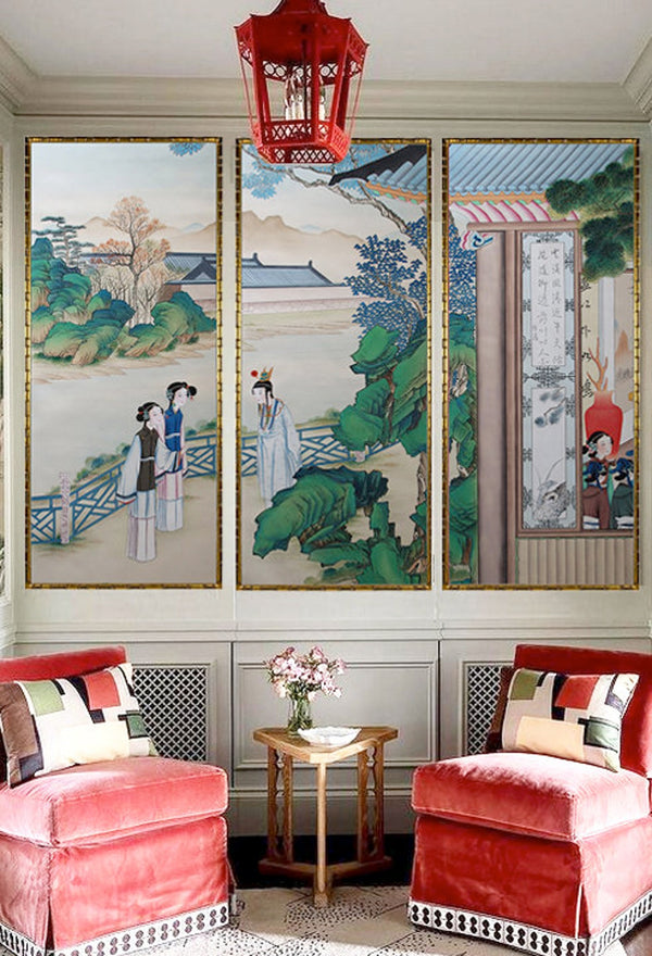 Dream of Red Mansions, Court Ladies ，Chinoiserie Handmade Wall Panels, CHINOISERIE, interior Wall Decor ( no frame)