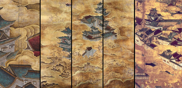 Japanese Garden Hand painted Wallpapers on antiqued gold metallic