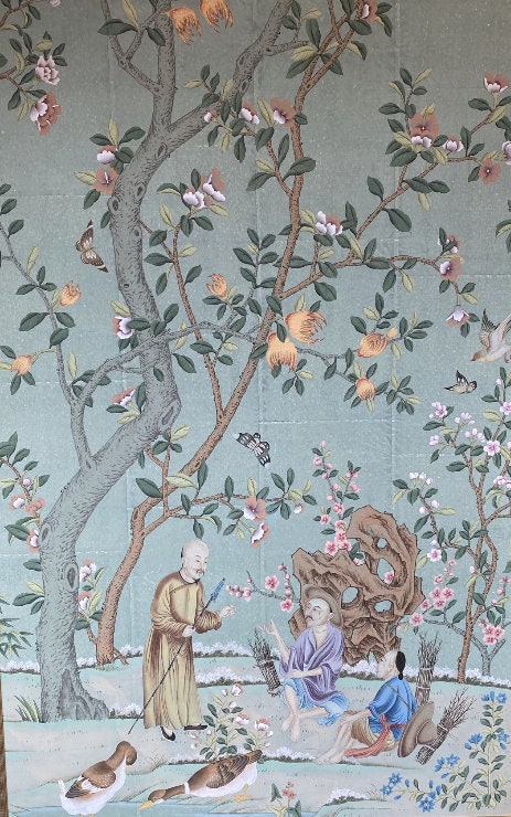 W36*H120" hand-painted chinoiserie panels ----India tea wallpaper- Custom panel size available