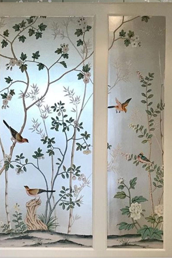 Handpainted silk wallpaper, birds and flowers, reserved order