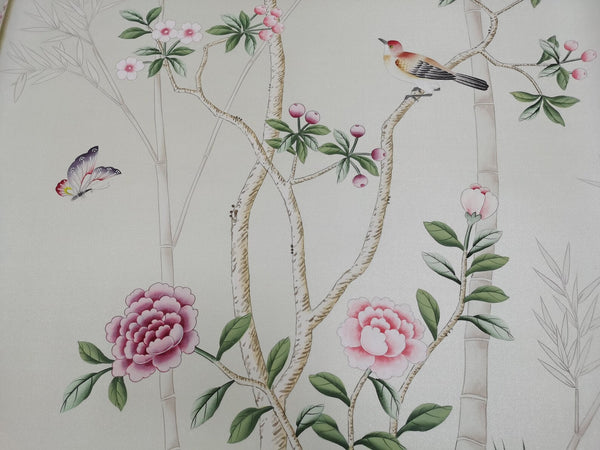 handpainted chinoiserie wallpaper, Custom design available to fit the wall size