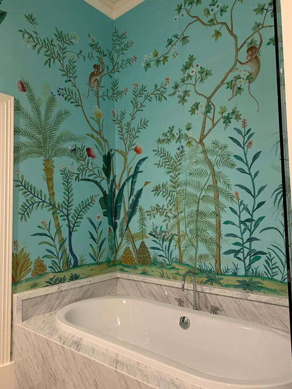 Hand-painted silk wallpaper, custom size available to fit the wall size