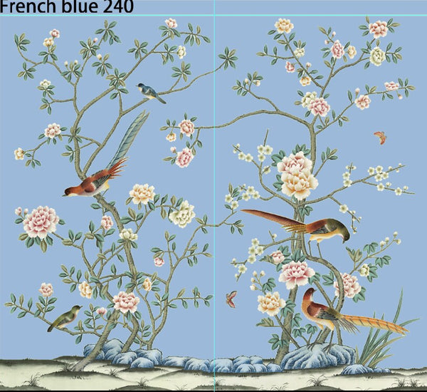 Set of 5 Panels Aqua Green Chinoiserie Wall Artwork