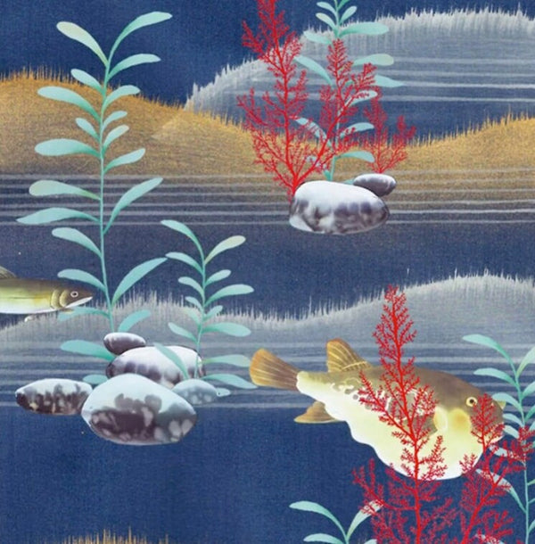 36" *96"/panel,  Sea fish,  Chinoiserie Handpainted Wallpaper , custom ground color available