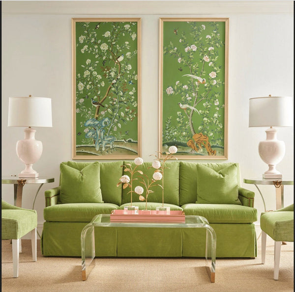 24" *48", Emerald Green wall artwork, A pair of unframed Chinoiserie Floral ---- Prints wall artwork----shipping immediately